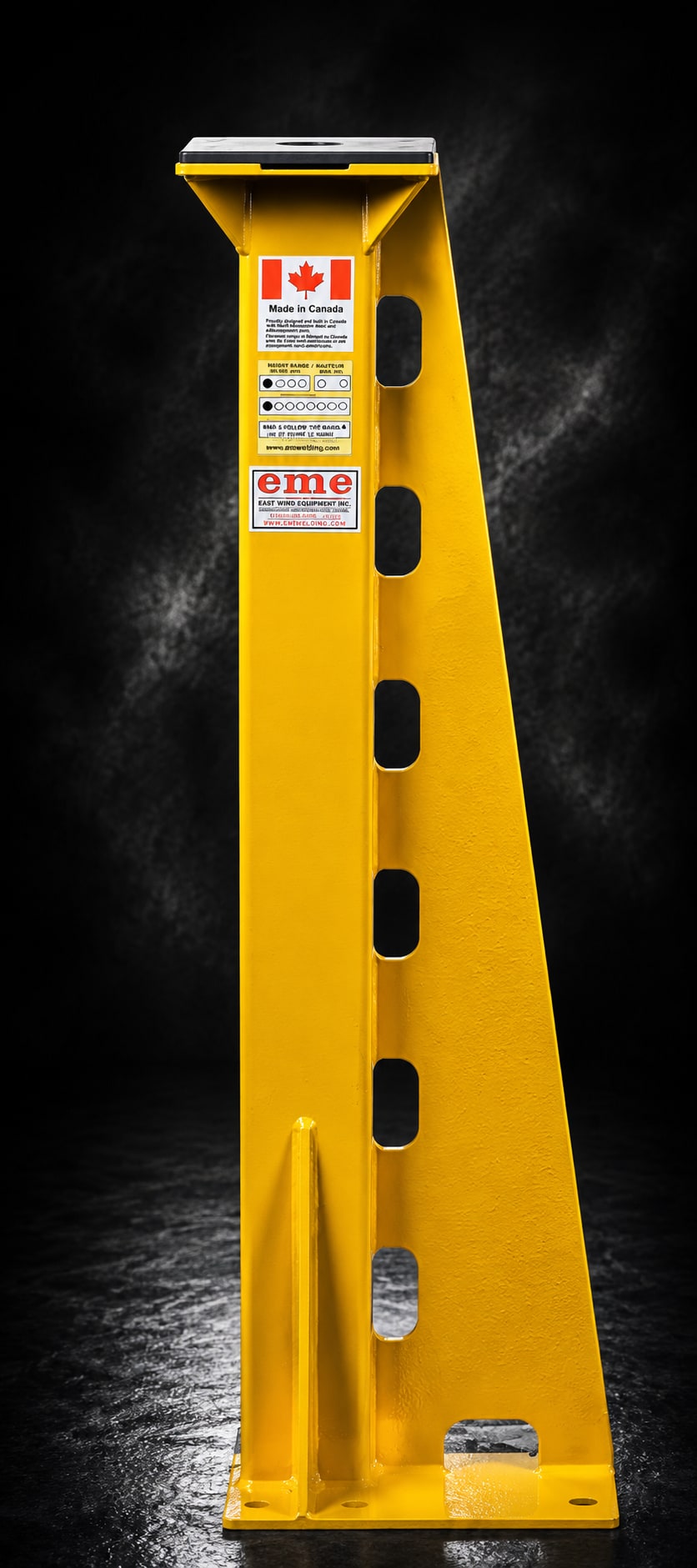 eme 42-inch top end mount socket — standalone yellow column with Made in Canada label