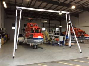 eme Max aluminum gantry crane being used in Helicopter servicing